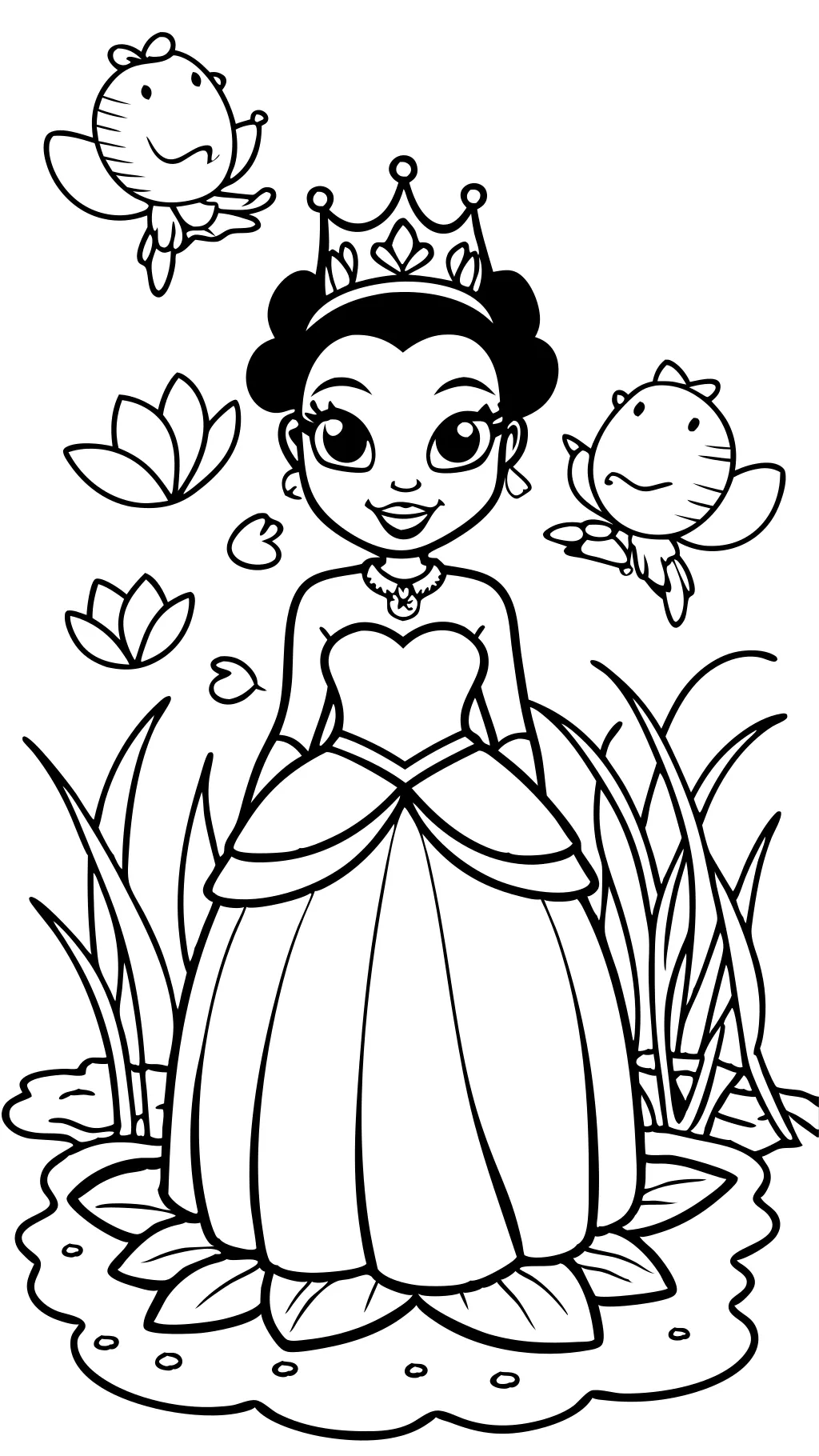 Página de coloración de la princesa Tiana